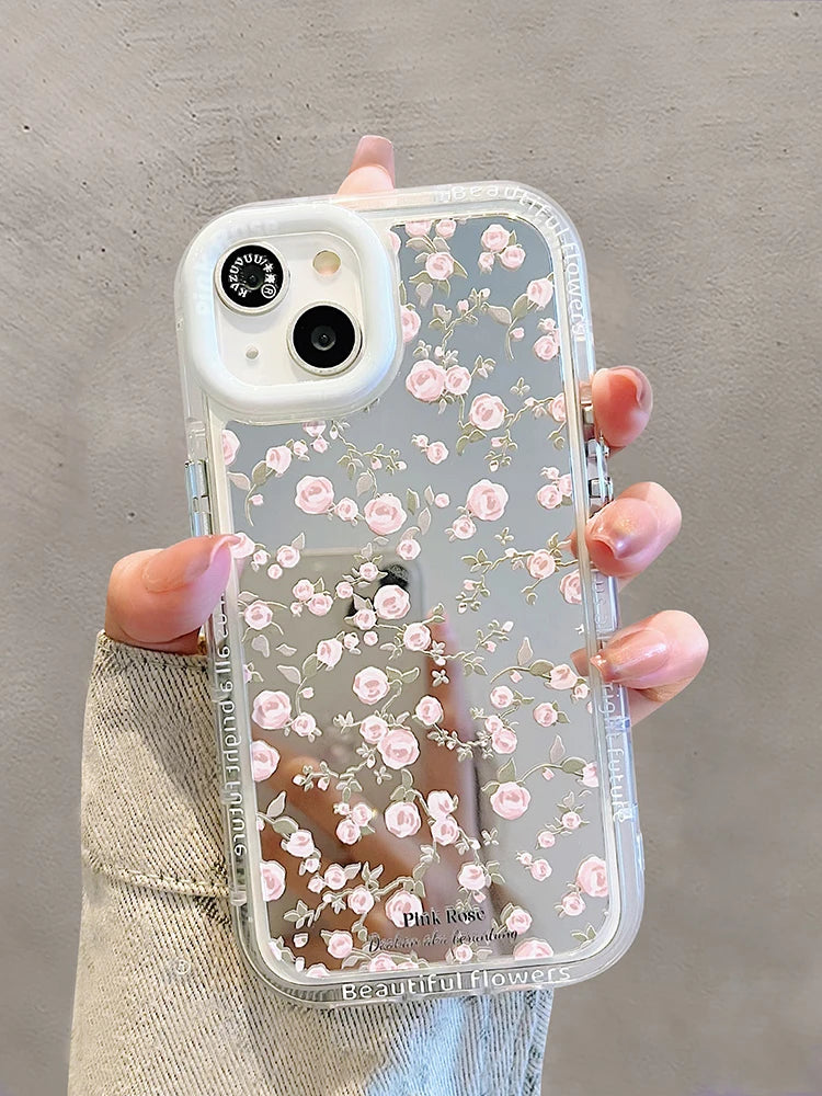 Cute Phone Cases: Pink Rose Makeup Mirror for iPhone 15 Pro Max, 14, 13, 12, and 11 - TSP300