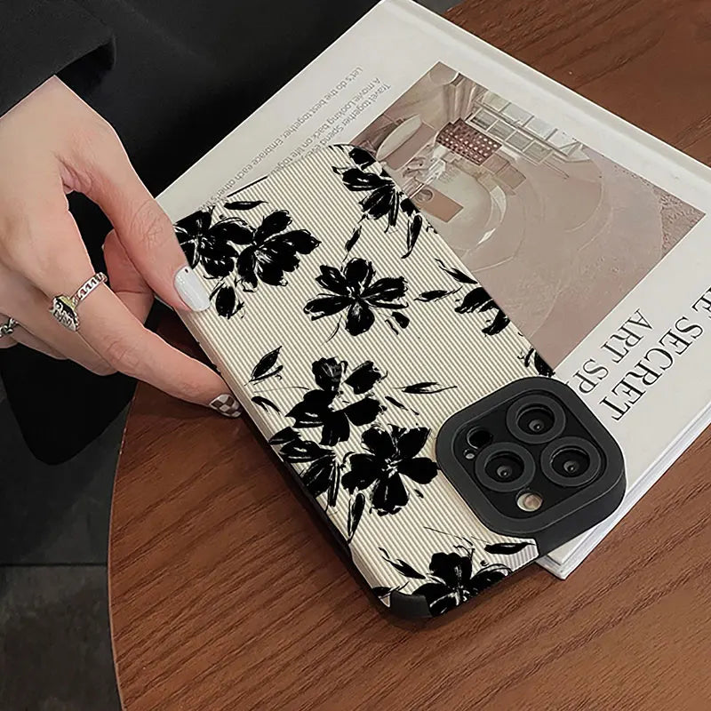 Cute Phone Cases For Galaxy S24, S23, S22 Ultra, S20 FE, A54, A14, A33, and more - Black Flowers Cover - TSP527