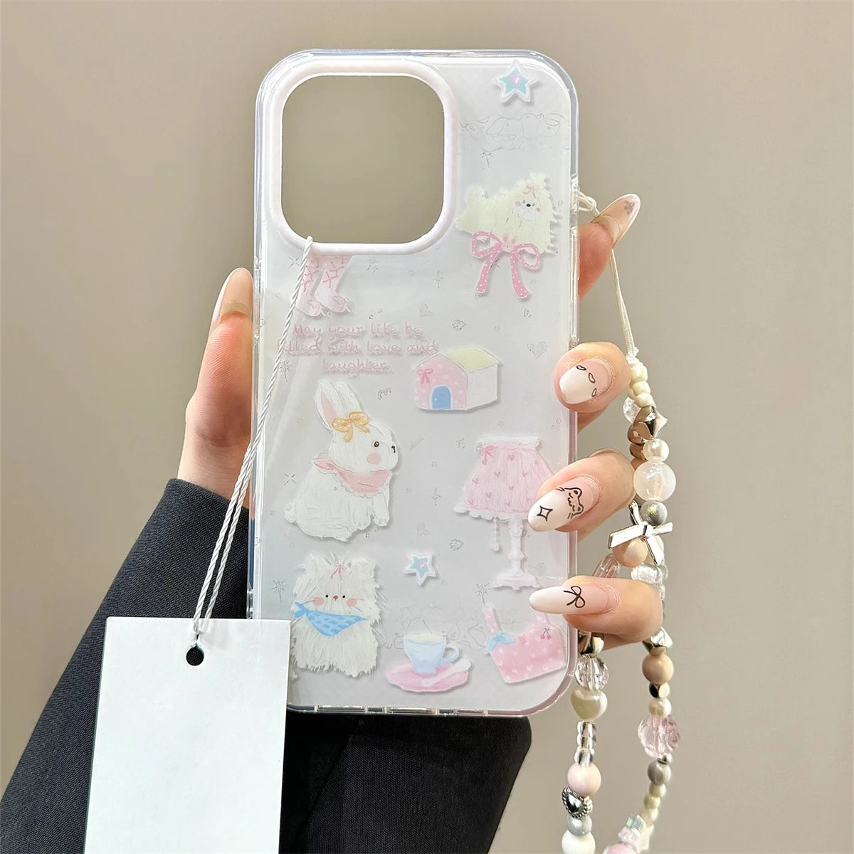 Cute Phone Cases For iPhone 13, 14, 15, and 16 Pro Max - Rabbit, Dog, Star, Soft Chic Cover with Wristband - TSP441