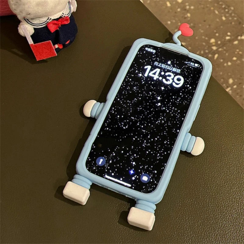 Cute Phone Cases for iPhone 15, 14, 13, 12, and 11 Pro Max - 3D Silicone Funny Robot Soft Cover - TSP453