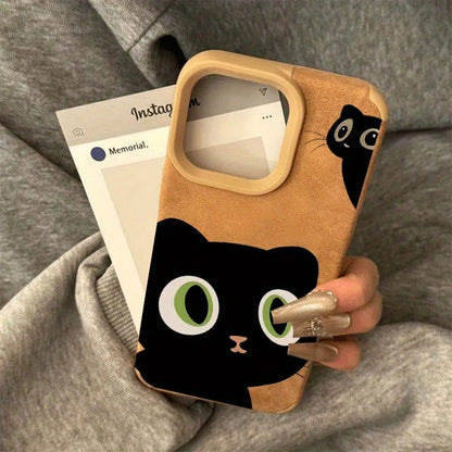 Cute Phone Cases For iPhone 11 12 13 14 15 16 Pro Max XS X XR 16 Plus - Dog Cat Suede Pattern - Leather Bumper Cover