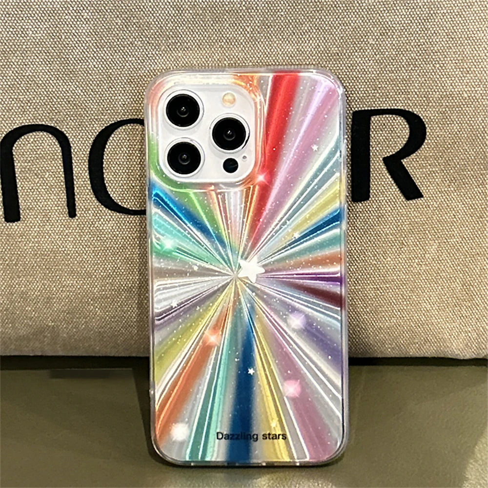 Cute Phone Cases For iPhone 15 Pro Max, 14, 13, 11, 12, or 15 Plus - Colorful Rainbow Stars - Glitter Cover - TSP278