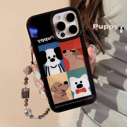 Cute Phone Cases For iPhone 16, 15, 14, 13, 12 Pro Max - Cartoon Puppy Illustration Art - Bracelet Pendant - Glass Shell Cover - CC5240 - Touchy Style