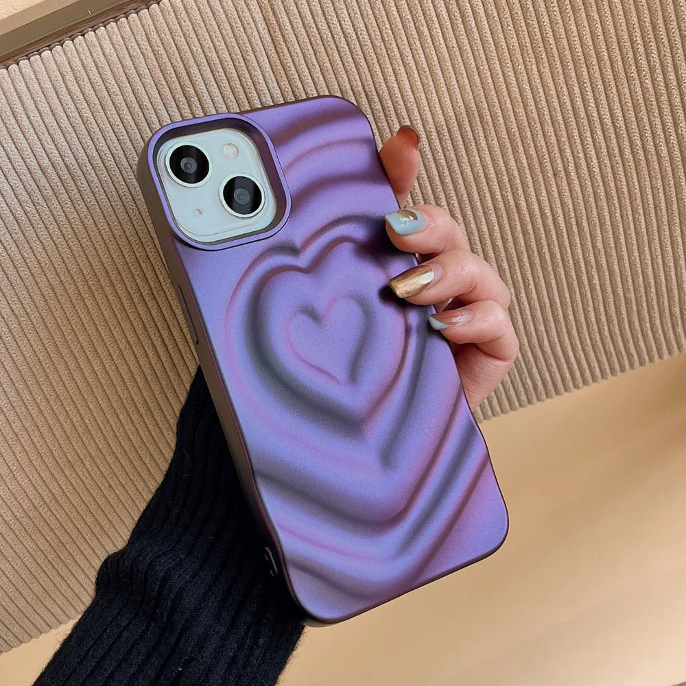 Cute Phone Cases For iPhone 13 14 11 12 Pro Max - 3D Pleated Water Ripple Heart