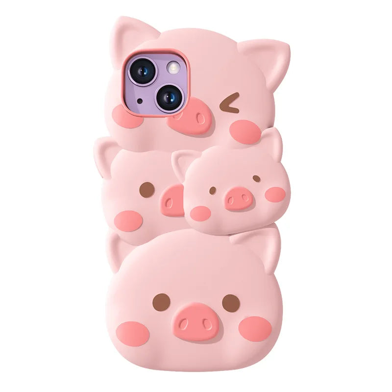 Cute Phone Cases for iPhone 14, 13, 12, and 11 Pro Max models - 3D Funny Pigs - Soft Silicone Cover - TSP251