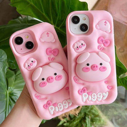 Cute Phone Cases for iPhone 15 Pro Max, 14, 13, 12, and 11 - Funny Pig Piggy, Telescopic Bracket - TSP284