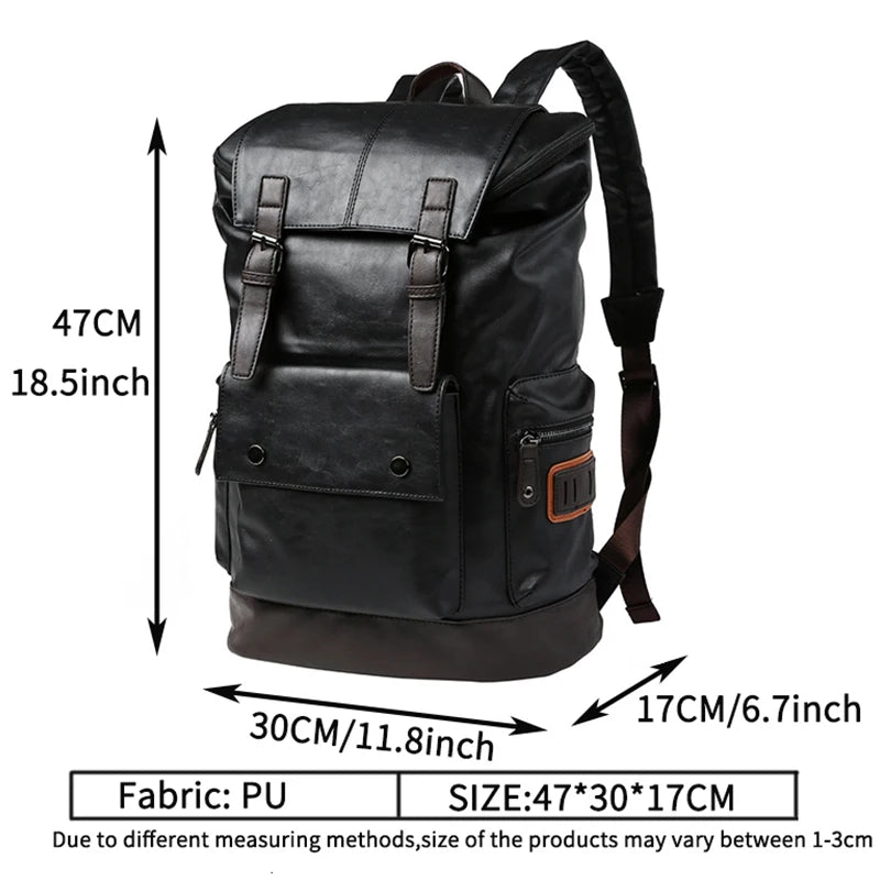 Black Pu Leather Cool Backpack For Men&