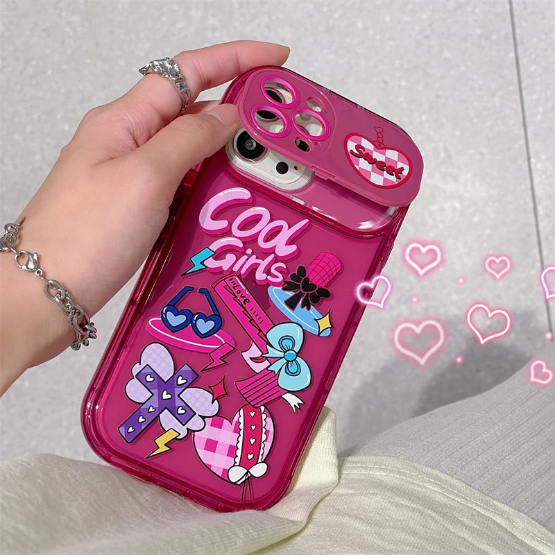 Cute Phone Cases For iPhone 14 Pro Max, 13, 12, 11, X, XR, XS, 7, 8 Plus, and SE3 - Girly Pattern with Flip Mirror Cover - TSP373