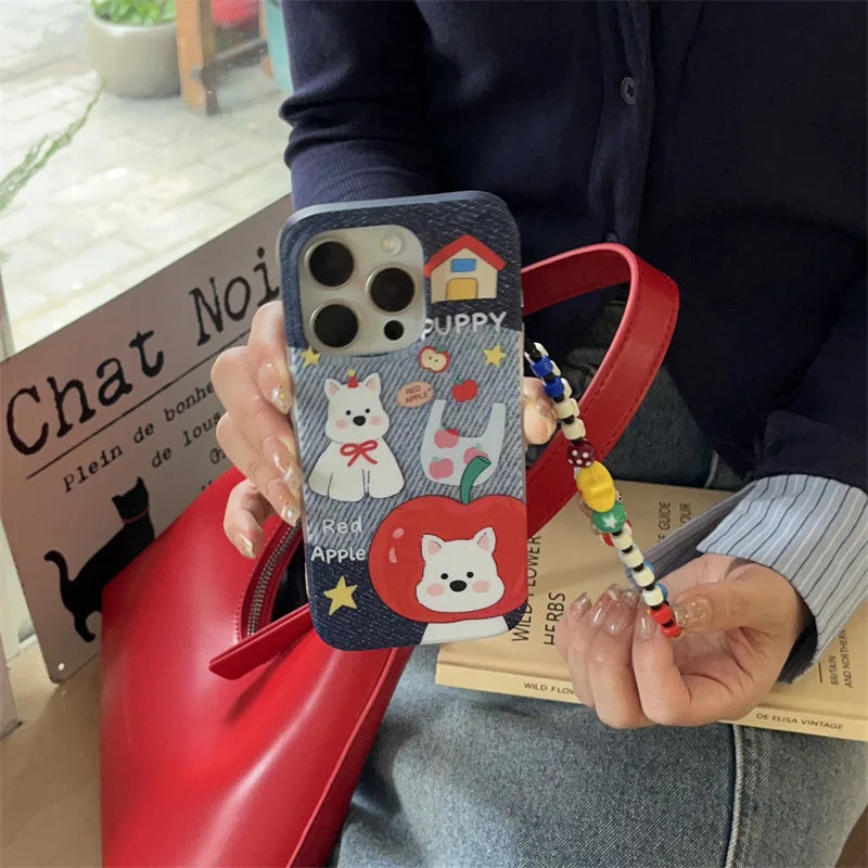 Cute Phone Cases For iPhone 16, 15, 14, 13, 12 Pro Max - Red Apple Hat Puppy Art - Cartoon Soft Cover - PC9211 - Touchy Style