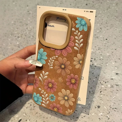 Cute Phone Cases For iPhone 16 15 14 13 12 11 Pro XS Max XR X 15 Plus 16 Pro Max - Line Flower Sunflower Pattern - Leather Matte Cover