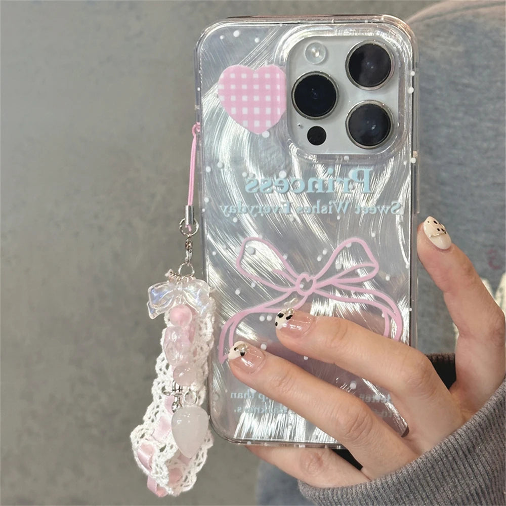 Cute Phone Cases For iPhone 15, 14, 13, 12, and 11 - Gradient Polka Dot Bow Heart Ribbon Pendant - TSP431