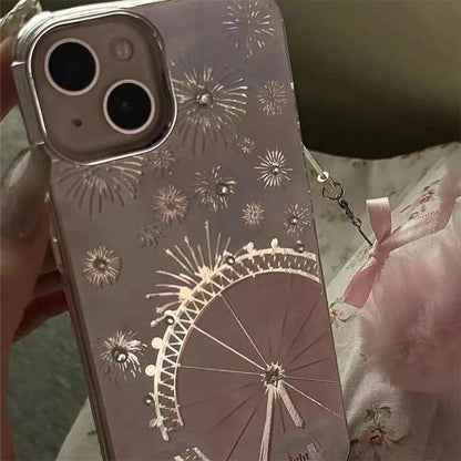 TSP1 Cute Phone Case for iPhone 15, 14, 13, or 12 Pro Max - Fireworks Ferris Wheel Pattern