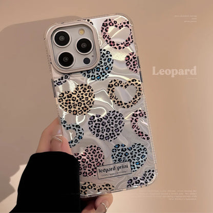 Cute Phone Cases: Leopard Print Love Heart IMD Silicone for iPhone 12-15 Pro Max - TSP299