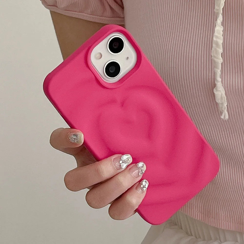 Cute Phone Cases For iPhone 13 14 11 12 Pro Max - 3D Pleated Water Ripple Heart