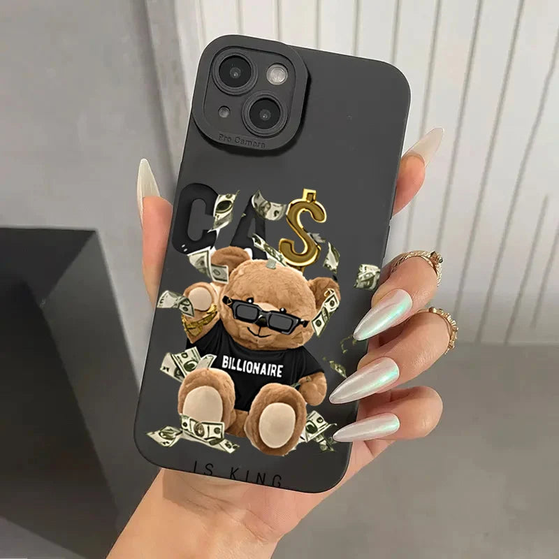 Cute Phone Cases For iPhone 16 15 14 13 12 11 Pro Max XS X XR 7 8 Plus SE 2020 - Bear Graphic Pattern - Soft Silicone Bumper Cover