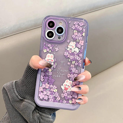 Purple Flowers Rabbit Cute Phone Cases with Stand Holder for iPhone 14 Pro Max 13 11 12 14 Plus