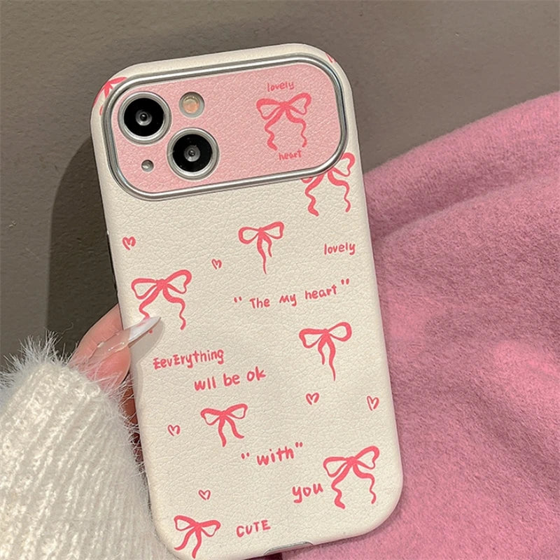 Cute Phone Cases for iPhone 15, 14, 13, 12, or 11 Pro Max - Pink Bowknot &amp; Mini Pearls - TSP458