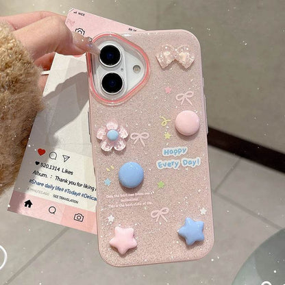 Cute Phone Cases For iPhone 16 Pro Max, 15, 14, 13 - 3D Stars Flowers Shining Back Cover Shell - PC1121 - Touchy Style