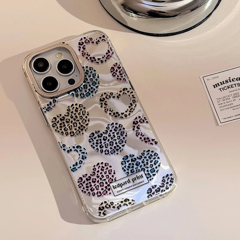 Cute Phone Cases: Leopard Print Love Heart IMD Silicone for iPhone 12-15 Pro Max - TSP299