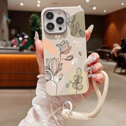 Cute Phone Cases For iPhone 16, 15 Pro Max, 14 Plus, 13, 12 Pro Max - Printed Flowers Leather Cover with Lanyard - PC6320 - Touchy Style