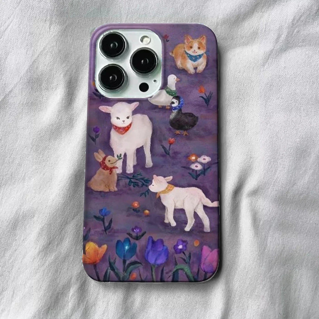 Cute Phone Cases For iPhone 16, 15 PRO MAX, 14 PRO, 13 PRO MAX, 15, 15 PLUS - Cartoon Lamb Pattern - Acrylic Hard Cover - IC2001 - Touchy Style