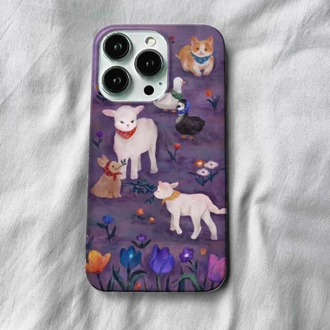 Cute Phone Cases For iPhone 16, 15 PRO MAX, 14 PRO, 13 PRO MAX, 15, 15 PLUS - Cartoon Lamb Pattern - Acrylic Hard Cover - IC2001