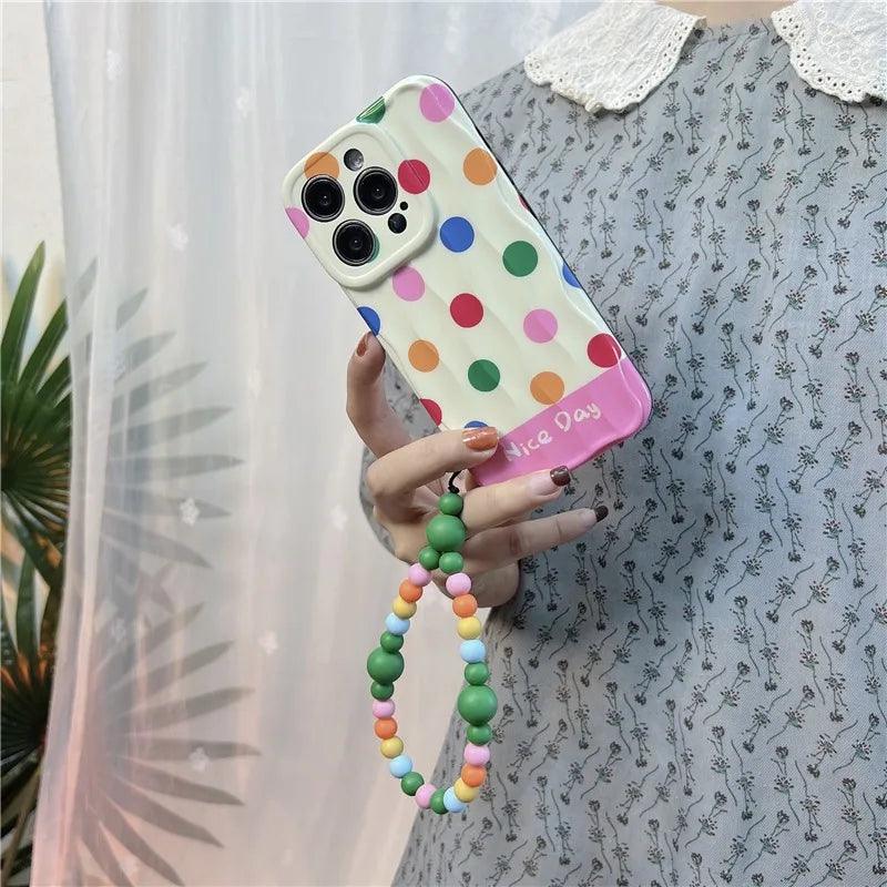 Cute Phone Cases for iPhone 11, 12, 13, 14, and 15 Pro Max - Rainbow Dots - Glossy Cover - TSP272