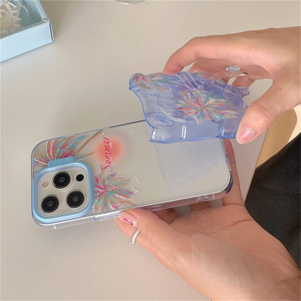 Cute Phone Cases for iPhone 15, 14, 13, 12 Pro Max - 3D Melted Ice Cream 2-in-1 Sunset &amp; Coconut Tree - TSP337