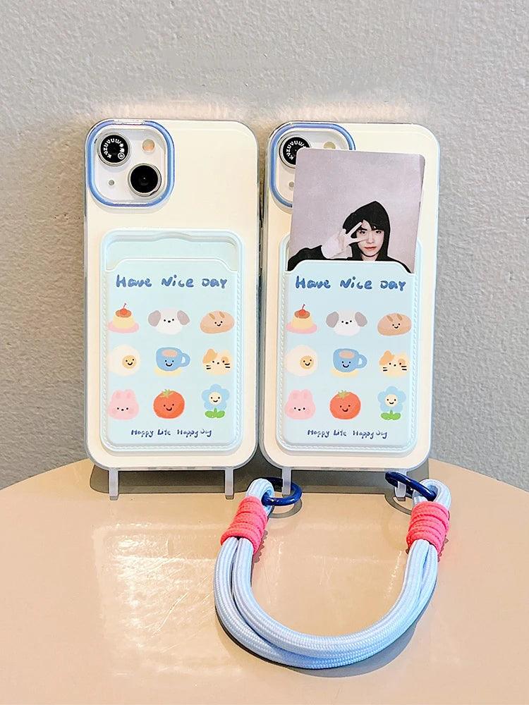 Cute Phone Cases Cartoon for iPhone 15, 14, 13, 11, and 12 Pro Max  - Dog, Cat, Bear Pattern -  With Wristchain - TSP277