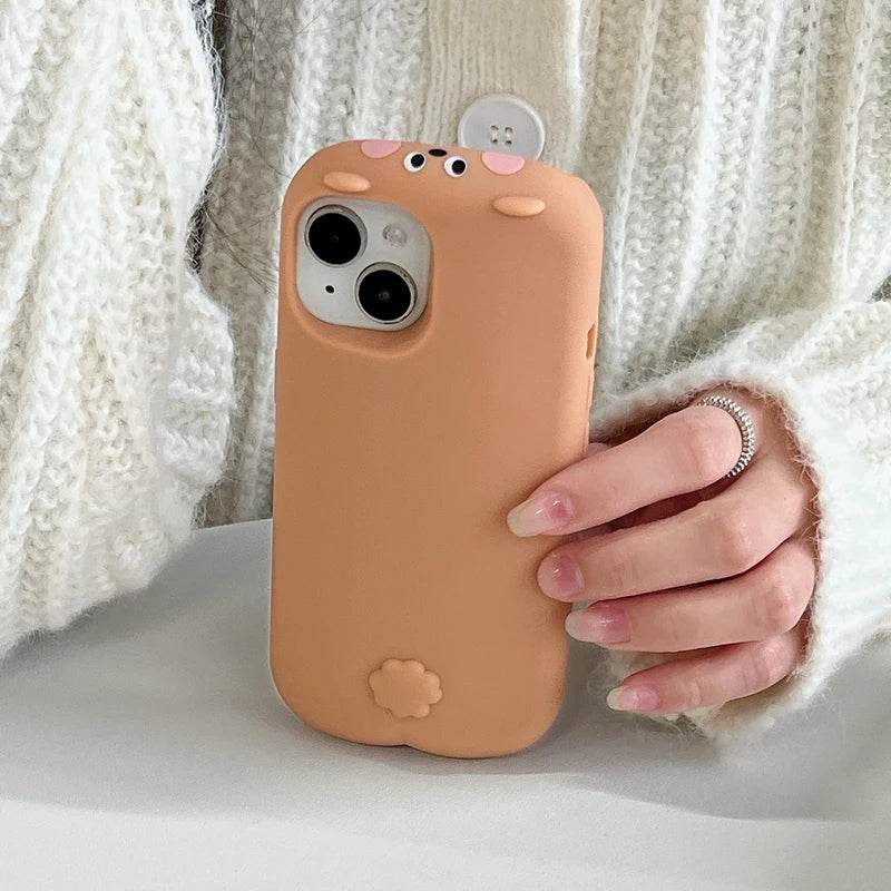 Cute Phone Cases For iPhone 16 Pro Max, 15, 13, 14 - 3D Milk Tea Bear - Soft Silicone Cover Shell - PC1010 - Touchy Style