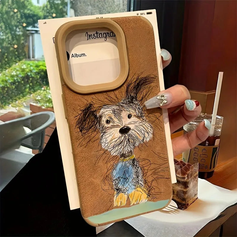 Cute Phone Cases For iPhone 11 12 13 14 15 16 Pro Max XS X XR 16 Plus - Dog Cat Suede Pattern - Leather Bumper Cover