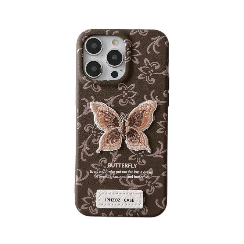 Cute Phone Cases For iPhone 12, 13, 14, 15, or 16 Pro Max - Stylish Embroidery Butterfly Pattern - TSP331