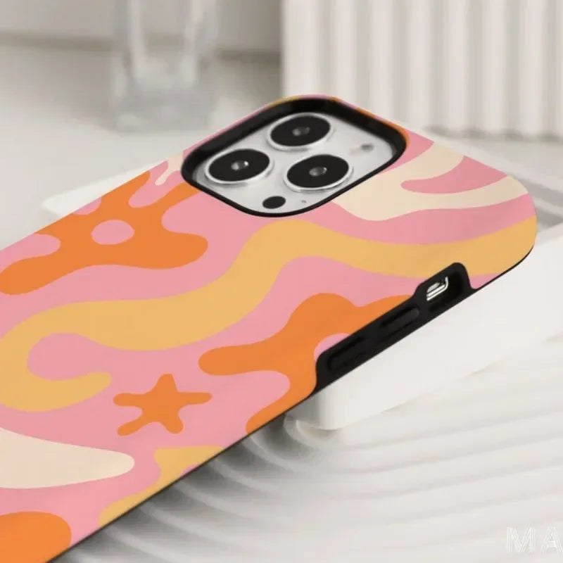 Cute Phone Cases For iPhone 16ProMax 15 14 13 12 11 PRO Plus - Pink Liquid Pattern - Acrylic TPU Cover