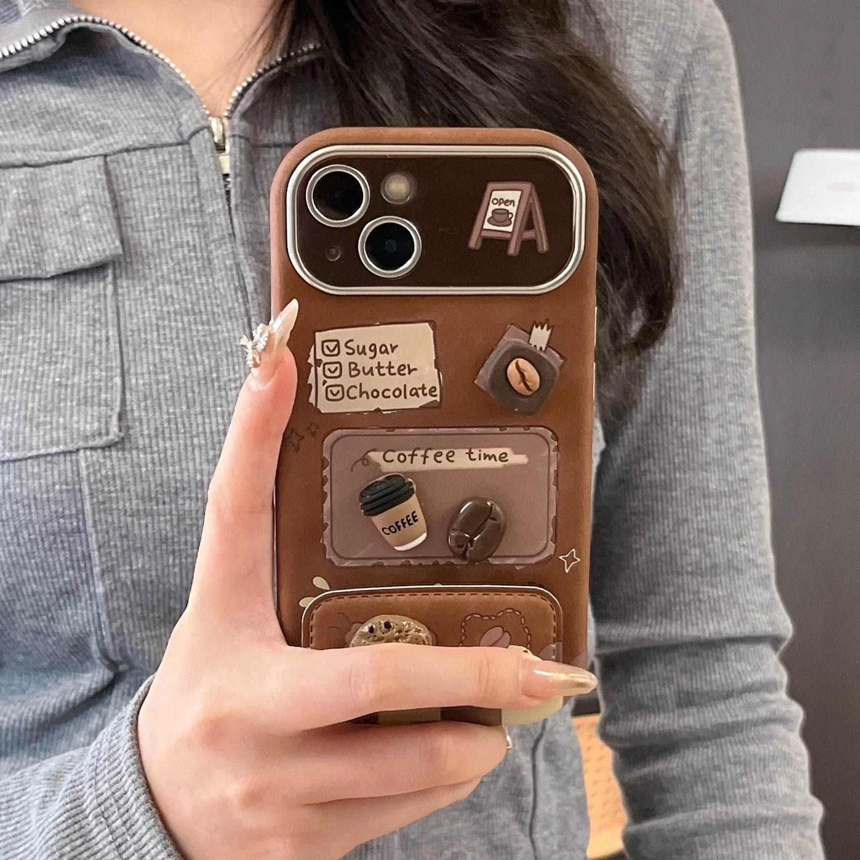 Cute Phone Cases For iPhone 16, 15, 14, 13 Pro Max - Creative 3D Coffee Stickers - Cover with Kickstand - PC3311 - Touchy Style