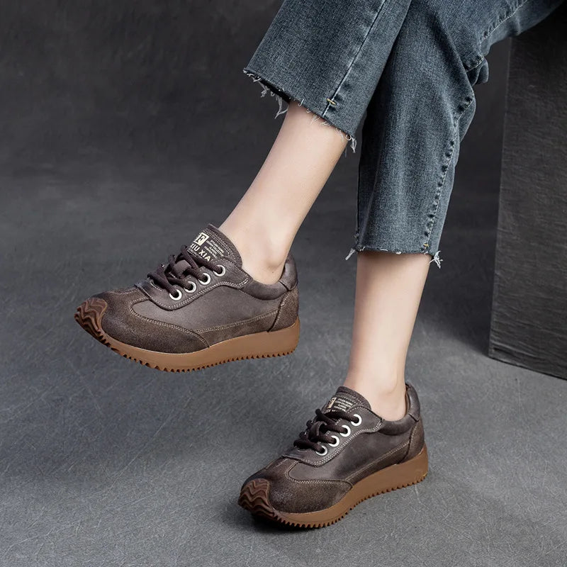 Handmade Leather Low Heels Sneaker - Women&