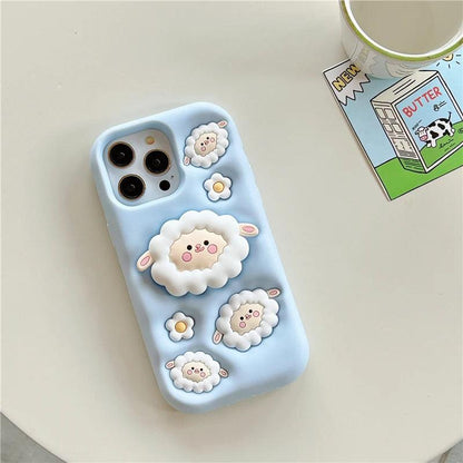 Cute Phone Cases For iPhone 15, 13, 14, 12 Pro Max, 11, and 14 Pro Max - White Sheep - Folding Stand Holder  - TSP253