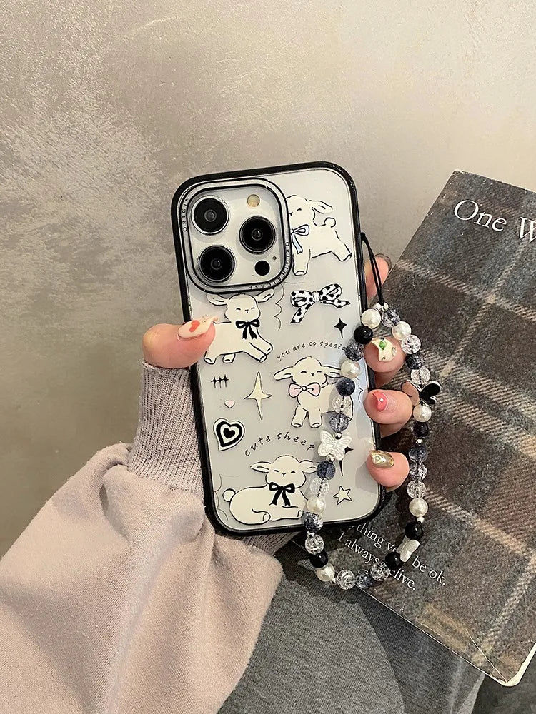 Cute Phone Cases For iPhone 11, 12, 13, 14, 15 Pro Max, and 15 Plus - White Sheep - Acrylic Cover - TSP264