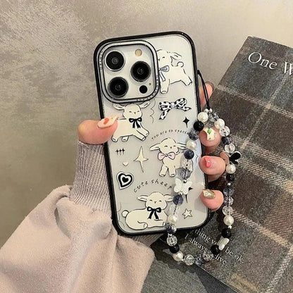 Cute Phone Cases For iPhone 11, 12, 13, 14, 15 Pro Max, and 15 Plus - White Sheep - Acrylic Cover - TSP264