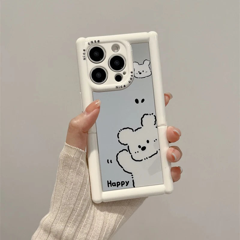 Cute Phone Cases - White Puppy Dog Makeup Mirror with Kickstand for iPhone 11-15 Pro Max - TSP297