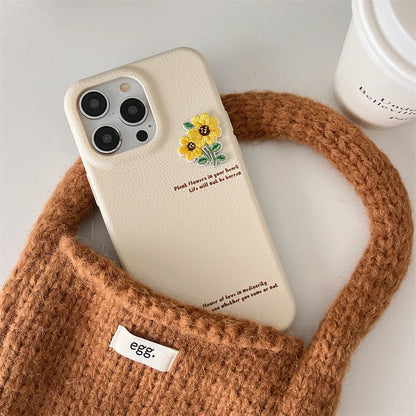 Cute Phone Cases for iPhone 16, 15, 14, 13, and 12 Pro Max - Embroidery Flowers Cover - TSP333