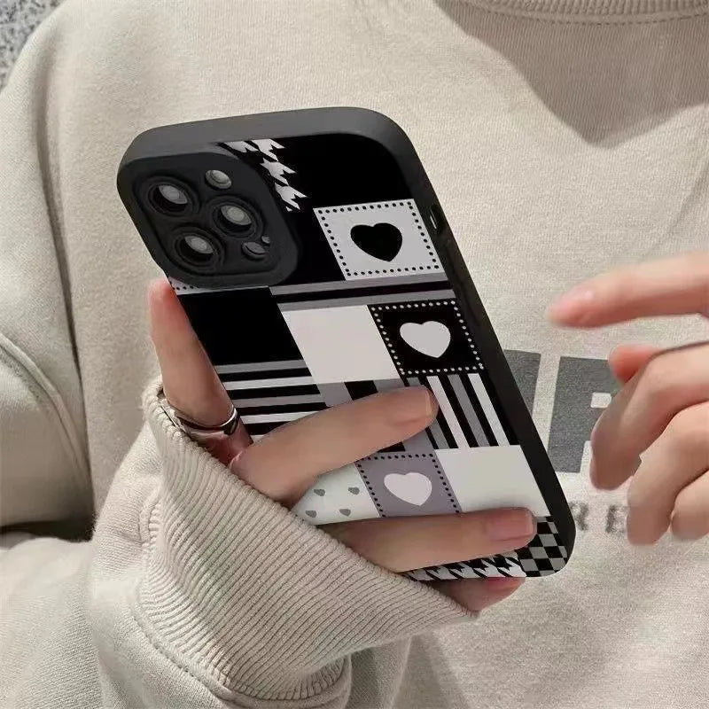 Black White Grid Cute Phone Cases For iPhone 14 11 7 8 Plus X XR XS 11 13 12 Pro Max