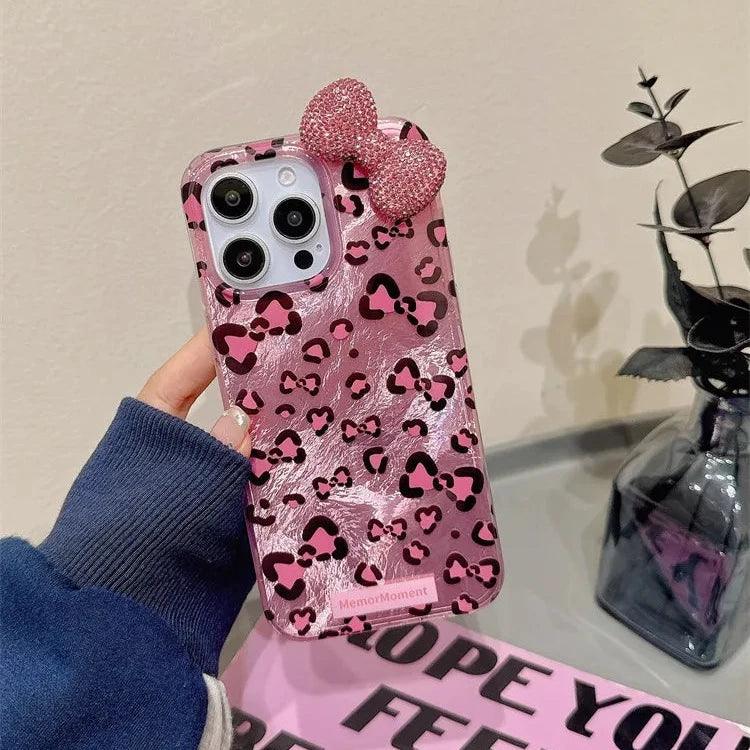 Cute Phone Cases: Stylish Leopard 3D Glitter Bow for iPhone 11-15 Pro Max - TSP317