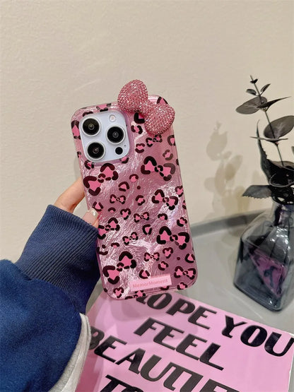 Cute Phone Cases: Stylish Leopard 3D Glitter Bow for iPhone 11-15 Pro Max - TSP317