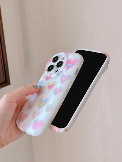 Cute Phone Cases - Colorful Love Heart Liquid Skin Silicone for iPhone 11-15 Pro Max - TSP294