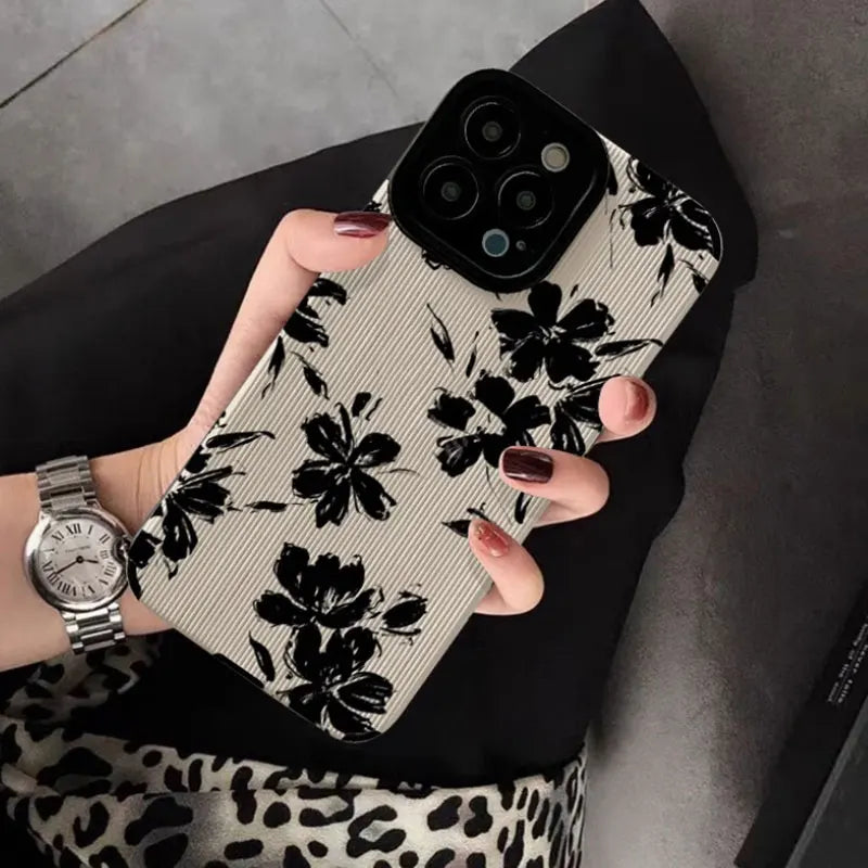 Cute Phone Cases For Galaxy S24, S23, S22 Ultra, S20 FE, A54, A14, A33, and more - Black Flowers Cover - TSP527