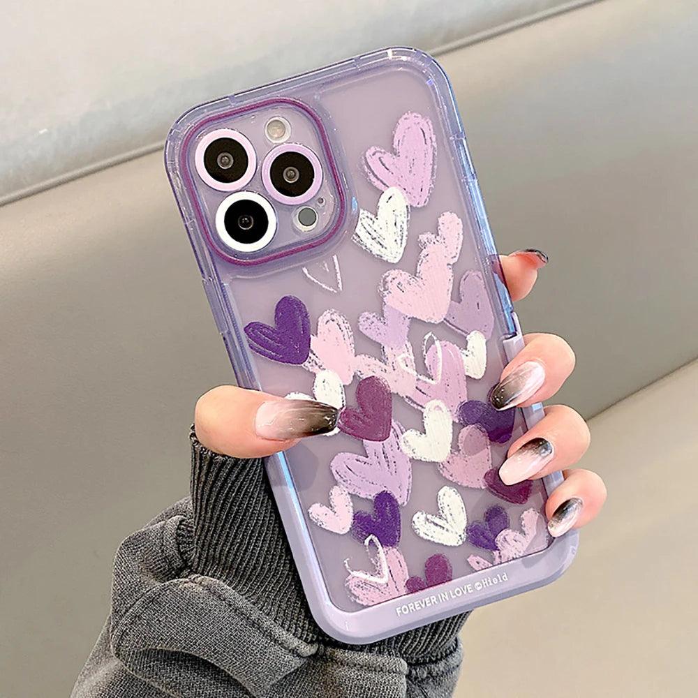 Purple Flowers Rabbit Cute Phone Cases with Stand Holder for iPhone 14 Pro Max 13 11 12 14 Plus