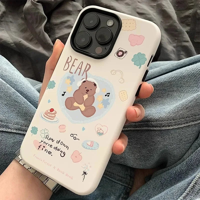 Cute Phone Cases For IPHONE 16, 15PRO MAX, 14, 13, 12 PRO, 11 Plus, 15pro - Little Bear Pattern - Acrylic TPU Cover - IC6010