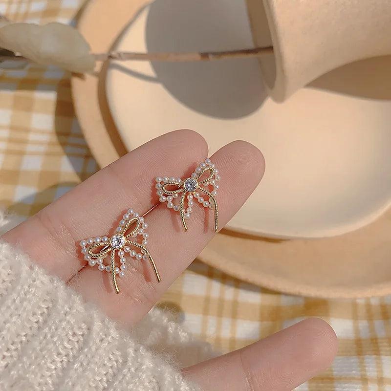 Charming Korean Earrings with White Pearls for Women - Charm Jewelry R1240