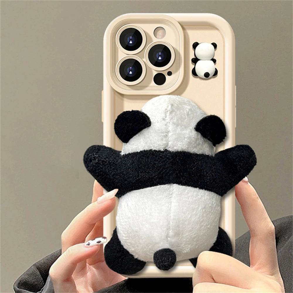 Cute Phone Cases For iPhone 15, 14 Pro Max, 13, 12 Pro, 11, X, XS, XR, 7, 8 Plus - Cartoon 3D Plush Panda Doll - PC4130 - Touchy Style