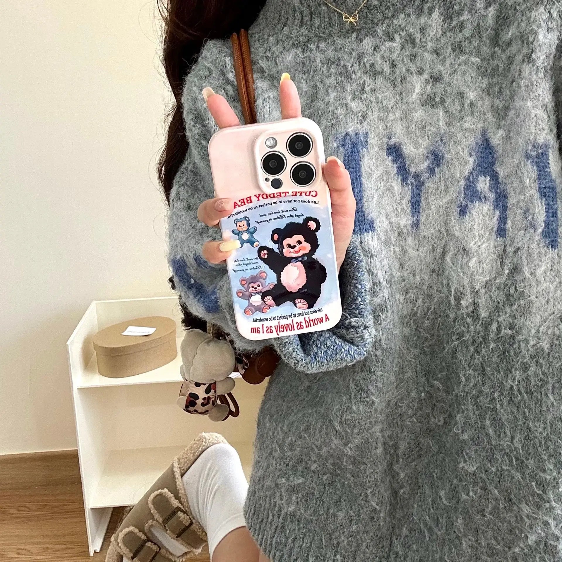 Cute Phone Cases For iPhone 16, 15, 14, 13, 12, 11 Pro Max - Plush Bear Doll Art - Cartoon Sweet Cover - CC7121